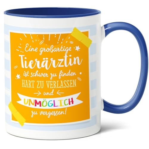 Tierärztin Geschenk Kaffee-Tasse (330ml) - Abschieds-, Danke- oder Geburtstagsidee für Kollegin - Großartige Tierärztin - Keramik - Innen & Henkel (Blau) von Facepot