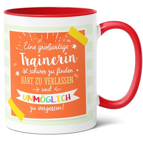 Trainerin Geschenk Kaffee-Tasse (330ml) - Geschenkidee zum Abschied, Danke, Jubiläum für Sportlehrerin - Trainerin schwer zu finden, unmöglich zu vergessen - Keramik - Innen & Henkel (Rot) von Facepot