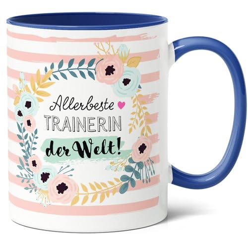 Trainerin Geschenk Kaffee-Tasse (330ml) - Super Geschenkidee für Sportleiterin zum Jubiläum, Fitnesscoach und Personal Trainerin - Beste Trainerin der Welt - Keramik (Blau) von Facepot