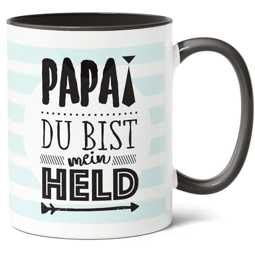 Vatertagsgeschenk (330ml) - Keramik Kaffee-Tasse Papa, Du bist mein Held - Ideal für Geburtstag, Weihnachten, und als Dankeschön - Besonderes Geschenk für den besten Vater (Schwarz) von Facepot
