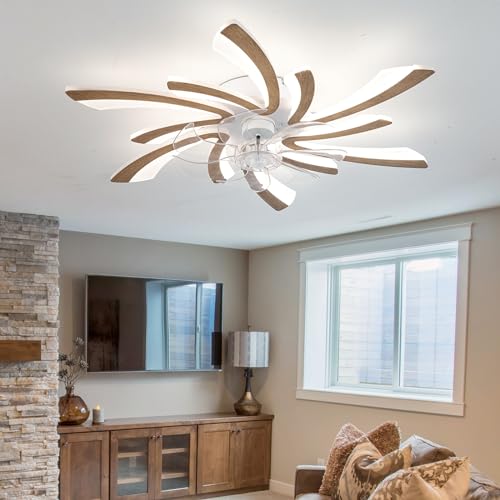 Deckenventilator Mit Beleuchtung Und Fernbedienung Leise Dimmbar 6 Geschwindigkeit Wohnzimmer Lampe Mit Ventilator 30,7 In Dc Timer Reversibel Deckenleuchte Mit Ventilator Schlafzimmer-Wood Grain von Fachae