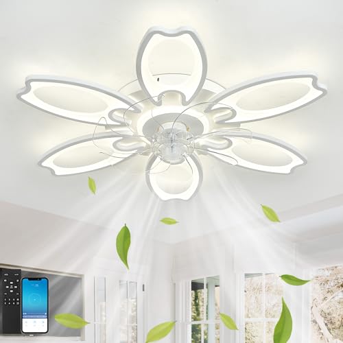 Fachae 118W Deckenlampe Mit Ventilator Und Fernbedienung,Blume Deckenventilator Mit Lampe Design Stumm Und Regelbar,Deckenventilator Mit Licht 6-Stufig Umschaltbar,Für Schlafzimmer Und Wohnzimmer von Fachae
