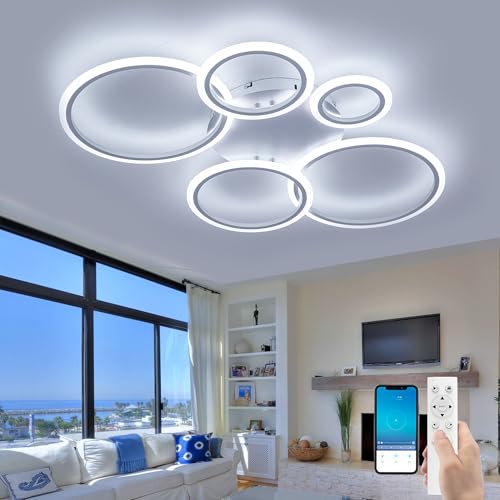 Fachae 5 Drehungen Deckenlampe Mit Fernbedienung App-Led Deckenleuchte Dimmbar 5700 Lumen Deckenleuchte Memory-Funktion Moderne Lampe Mit Timerdesign 100cm 57W Für Wohnzimmer Besprechungsraum-White von Fachae