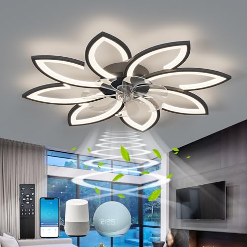 Fachae 90cm,Lampe Mit Ventilator Leise Mit Fernbedienung,Alexa Smart Deckenventilator Mit Beleuchtung,Blume Form Design,APP Dimmbar,DC, Sommer & Winter Modi,Für Wohnzimmer von Fachae