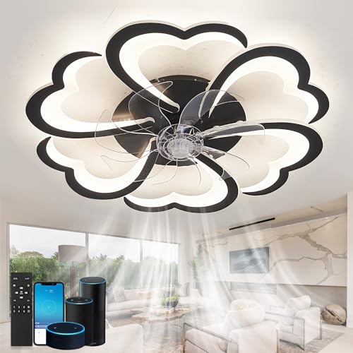 Fachae Alexa Deckenlampe Mit Ventilator Leise Mit Fernbedienung,Intelligente Deckenleuchte Mit Ventilator Kompatibel Mit Google Assistent,Reversibel,6-Gang,Dimmbar,Schwarz,APP +Sprachassistent von Fachae