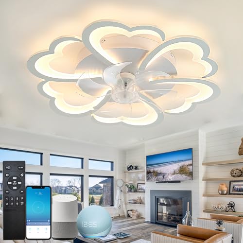 Fachae Alexa Deckenlampe Mit Ventilator Leise Mit Fernbedienung,Intelligente Deckenleuchte Mit Ventilator Kompatibel Mit Google Assistent,Reversibel,6-Gang,Dimmbar,Weiß,APP +Sprachassistent von Fachae