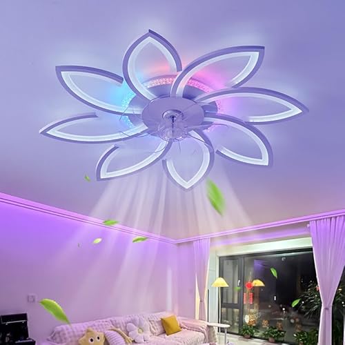 Fachae RGB Deckenventilator Mit Beleuchtung Mit Fernbedienung APP,Kind Schlafzimmer Lampe Mit Ventilator Reversibel 6-Gang Dimmbar Deckenlampe Mit Ventilator Speicherfunktion Leise Timing von Fachae