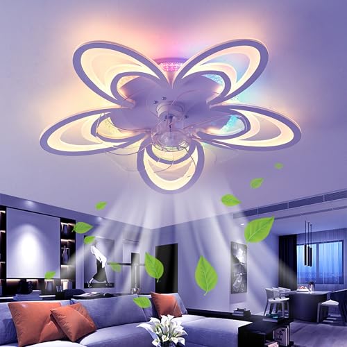 Fachae RGB Deckenventilator Mit Beleuchtung Mit Fernbedienung APP,Kind Schlafzimmer Lampe Mit Ventilator Reversibel 6-Gang Dimmbar Deckenlampe Mit Ventilator Speicherfunktion Leise Timing von Fachae
