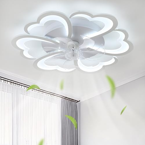 Fachae Reversibel Deckenventilator Mit Beleuchtung Dimmbar Moderne Blume Wohnzimmer Deckenlampe Mit Ventilator Leise Mit Fernbedienung Timer LED 60W Deckenventilator Mit Licht Für Küche-White von Fachae