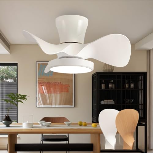 Fachae Schwarze Deckenventilator Mit Beleuchtung Kleine Schlafzimmer Dimmbar Speicherfunktion Lampe Mit Ventilator Und Fernbedienung Reversible Leise DC Ventilator Lampe LED Timer Lounge-Black Walnut von Fachae