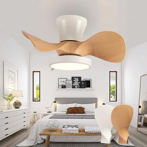 Schwarze Deckenventilator Mit Beleuchtung Kleine Schlafzimmer Dimmbar Speicherfunktion Lampe Mit Ventilator Und Fernbedienung Reversible Leise DC Ventilator Lampe LED Timer Lounge-Black Walnut von Fachae