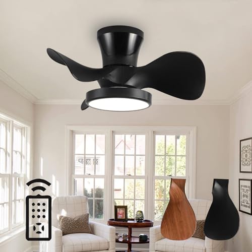 Fachae Schwarze Deckenventilator Mit Beleuchtung Kleine Schlafzimmer Dimmbar Speicherfunktion Lampe Mit Ventilator Und Fernbedienung Reversible Leise DC Ventilator Lampe LED Timer Lounge-Black Walnut von Fachae
