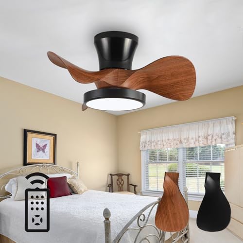 Fachae Schwarze Deckenventilator Mit Beleuchtung Kleine Schlafzimmer Dimmbar Speicherfunktion Lampe Mit Ventilator Und Fernbedienung Reversible Leise DC Ventilator Lampe LED Timer Lounge-Black Walnut von Fachae