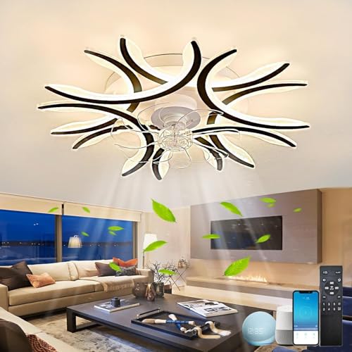 Fachae Intelligent Deckenventilator Mit Beleuchtung,6 Geschwindigkeiten,Reversibel,Deckenlampe Mit Ventilator,Dimmbare,LED,Speicherfunktion,Alexa Und Google Assistent,Schwarz,Sprachassistent von Fachae