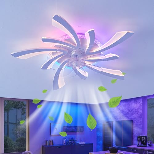 RGB Deckenventilator Mit Beleuchtung Mit Fernbedienung APP,Kind Schlafzimmer Lampe Mit Ventilator Reversibel 6-Gang Dimmbar Deckenlampe Mit Ventilator Speicherfunktion Leise Timing von Fachae