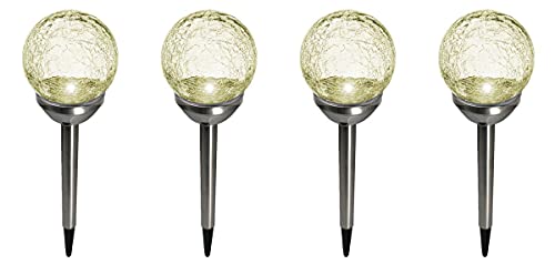 Fachhandel Plus 4er Set Kristallglas Bruchglas-Optik Solarlampe LED Solar Edelstahl Gartenkugel Deko von Fachhandel Plus