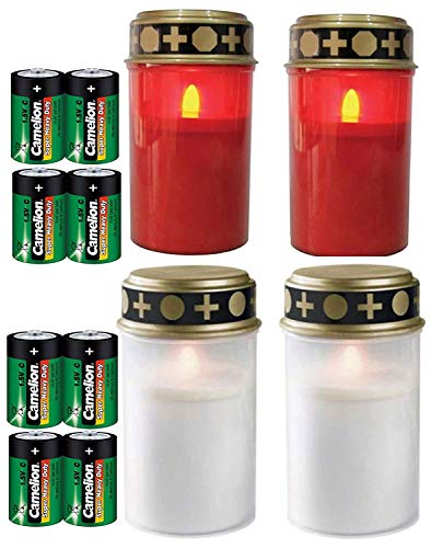 Fachhandel Plus 4er Set Grablichter rot und weiß, LED Kerze, Grabkerze, Flackereffekt, inkl. Batterien Fachhandel Plus 4er Set Grablichter rot und weiß, LED Kerze, Grabkerze, Flackereffekt, inkl. Batterien von Fachhandel Plus