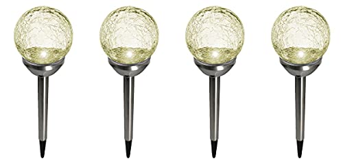 Fachhandel Plus 4er Set Kristallglas Bruchglas-Optik Solarlampe LED Solar Edelstahl Gartenkugel Deko von Fachhandel Plus