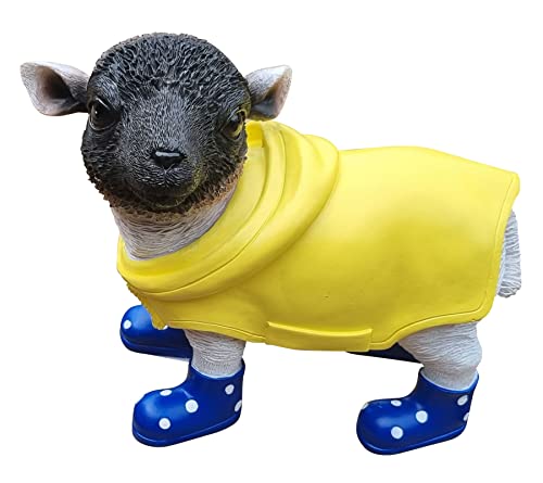 Fachhandel Plus Deko-Figur Lamm mit Mantel und Blaue Gummistiefel lustige Tierfigur Schaf Gartendeko von Fachhandel Plus