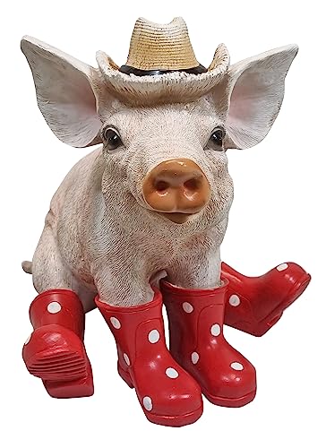 Fachhandel Plus Dekofigur Schwein mit Hut und rote Gummistiefel lustige Gartendeko Tierfigur Ferkel von Fachhandel Plus