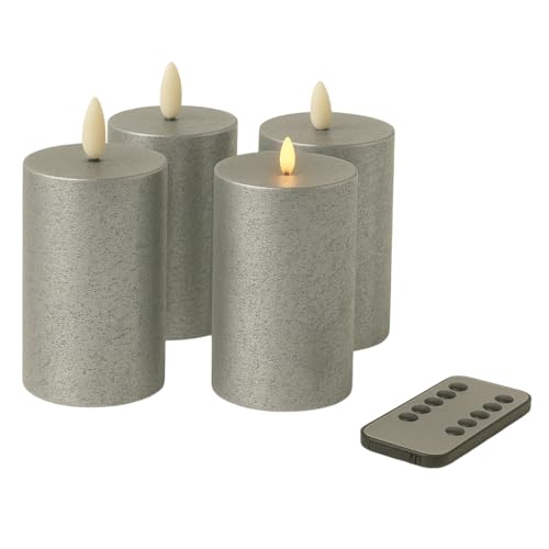 Fachhandel Plus LED Kerzen mit Timer – Stumpenkerzen aus Echtwachs mit 3D Flamme & Fernbedienung – LED Echtwachskerzen in verschiedenen Farben & Größen – Ø 6,5/7,5 cm (Silber, 15 x 7,5 cm) Fachhandel Plus LED Kerzen mit Timer – Stumpenkerzen aus Echtwachs mit 3D Flamme & Fernbedienung – LED Echtwachskerzen in verschiedenen Farben & Größen – Ø 6,5/7,5 cm (Silber, 15 x 7,5 cm) von Fachhandel Plus