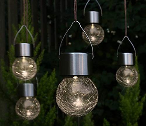 Fachhandel Plus LED Hänge-Solarleuchten 5 Stück Kristallglas Solarlampen hängend Gartenkugel warmweiß von Fachhandel Plus