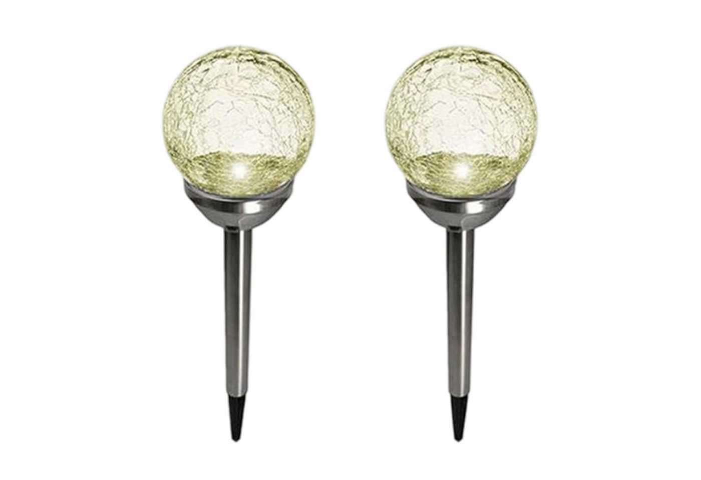 Fachhandel Plus LED Solarleuchte Kristallglas Crackle-Glas Solarlampe Edelstahl für Garten & Balkon, LED fest integriert, warmweiß, moderne Solarleuchten für eine stilvolle Außenbeleuchtung von Fachhandel Plus