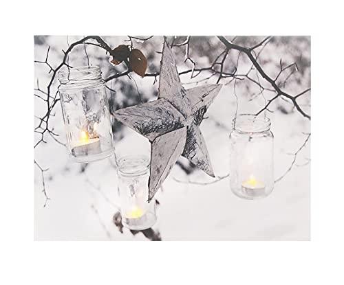 Fachhandel Plus Leinwandbild mit LED-Beleuchtung Stern und Windlichter Wandbild 30 x 40 cm von Fachhandel Plus
