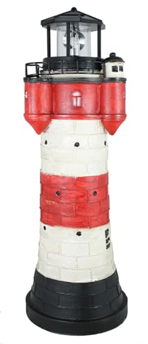 Fachhandel Plus Leuchtturm Roter Sand mit Solar Beleuchtung Rundum Leuchtfeuer Maritime Deko Gartendeko Deko Leuchtturm Verschiedene Größen (50 cm) von Fachhandel Plus