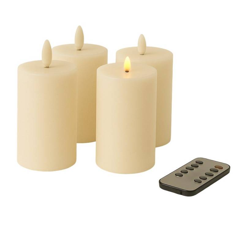 Fachhandel Plus Stumpenkerze LED mit Timer 10x6,5 cm Echtwachskerzen mit 3D Flamme u. Fernbedienung, Echtes Wachs für eine authentische Optik und Haptik von Fachhandel Plus
