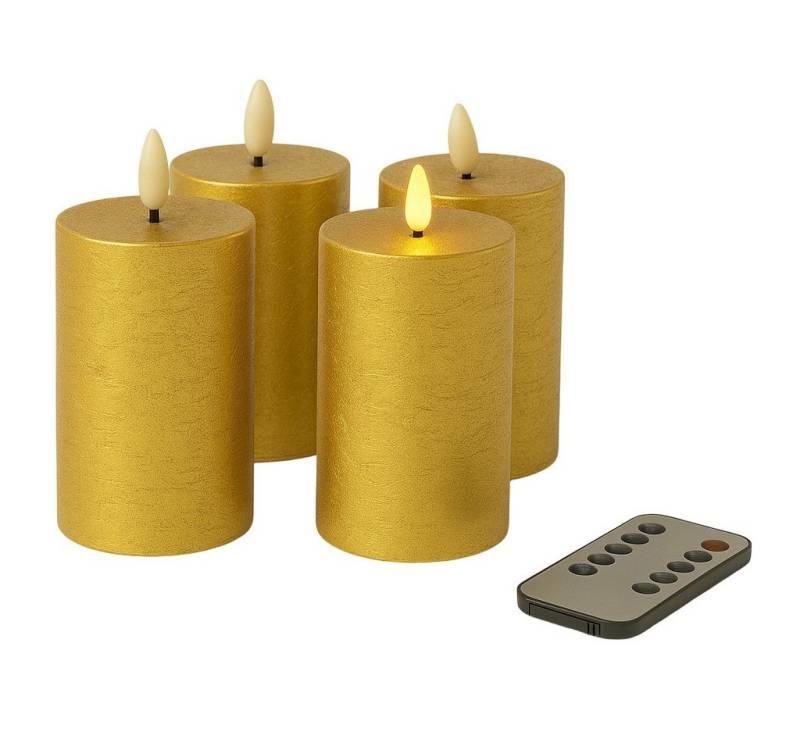 Fachhandel Plus Stumpenkerze LED mit Timer 10x6,5 cm Echtwachskerzen mit 3D Flamme u. Fernbedienung, Echtes Wachs für eine authentische Optik und Haptik von Fachhandel Plus