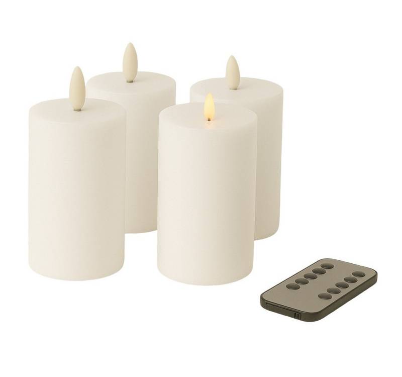Fachhandel Plus Stumpenkerze LED mit Timer 10x6,5 cm Echtwachskerzen mit 3D Flamme u. Fernbedienung, Echtes Wachs für eine authentische Optik und Haptik von Fachhandel Plus
