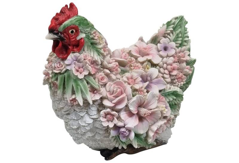Fachhandel Plus Tierfigur Huhn mit Blumendekor sitzend Tierfigur Gartenfigur (1 St), zauberhafte Hühnerfigur von Fachhandel Plus