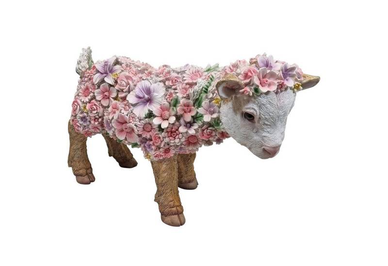 Fachhandel Plus Tierfigur Ziege stehend mit Blumendekor Gartenfigur Dekofigur (1x stehend), eindrucksvolle Gartenfigur von Fachhandel Plus