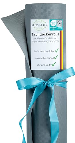 Sensalux Tischdeckenrolle, stoffähnliches Vlies, Standard 100 by Oeko-TEX® - Klasse I Zertifiziert, 1,18m x 25m, Grau von Sensalux