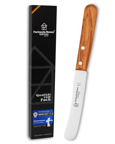 Fachwerk Buckelsmesser – Testsieger Frühstücksmesser mit Wellenschliff – Solingen Qualität – Olivenholzgriff – Made in Germany von Fachwerk-Messer