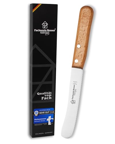 Fachwerk Buckelsmesser mit Wellenschliff – 1x Brötchenmesser aus Solingen – Frühstücksmesser mit Buchenholzgriff – Made in Germany von Fachwerk-Messer