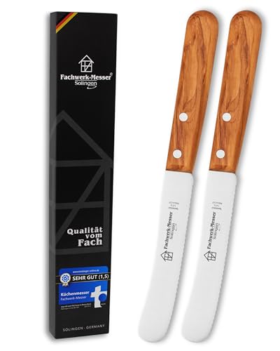 Fachwerk-Messer Buckelsmesser 2er-Set mit Wellenschliff - Testsieger - Frühstücksmesser aus Solingen/Germany - Brötchenmesser von Fachwerk-Messer