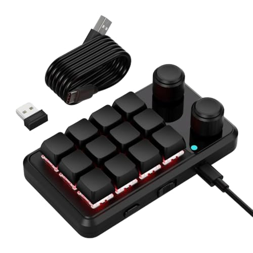 FackLOxc Anpassbare Makros-Tastaturen mit 12 Tasten, RGB-Beleuchtung, zwei Bedienknöpfen, kabellosem Empfänger und USB-C-Kabel von FackLOxc