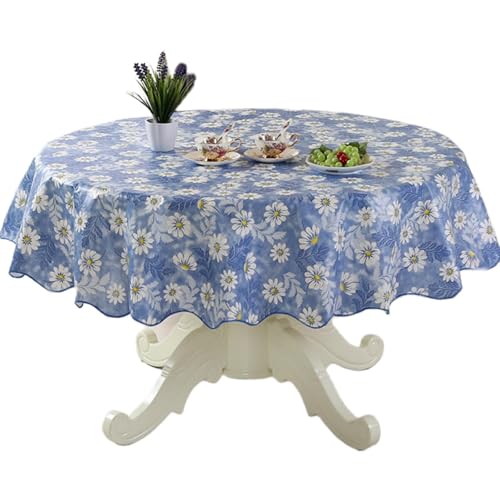FackLOxc Strapazierfähige, runde PVC-Tischdecke mit Blumen-Design, ölbeständig und wasserabweisend, für Esstische, sichere Passform von FackLOxc