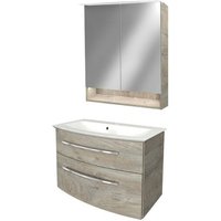 B.style Badmöbel Set – Waschbecken mit Unterschrank und LED-Spiegelschrank in Holz braun – Waschbeckenunterschrank 80 cm hängend breit – von Fackelmann