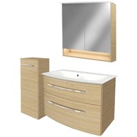 Fackelmann - b.style Badmöbel Set mit Waschbecken mit Unterschrank 80 cm breit – Spiegelschrank Bad mit Beleuchtung und Midischrank in Holz braun – von Fackelmann