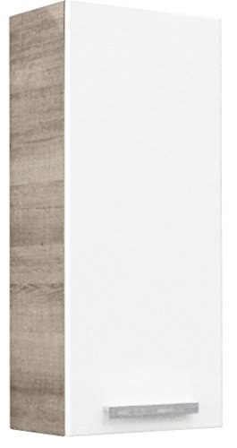 FACKELMANN Hängeschrank A-VERO / Badschrank mit gedämpften Scharnieren / Maße (B x H x T): ca. 35 x 79,5 x 21,5 cm / hochwertiger Schrank fürs Badezimmer / Korpus: Braun hell / Front: Weiß von FACKELMANN