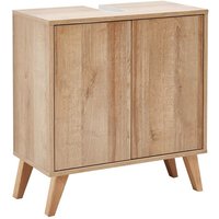 Finn Badmöbel Set 2 Teile / Waschbeckenunterschrank mit Push-to-Open / 4 Holzfüße / Badschrank mit 2 Türen / Korpus & Front: Braun hell / Rahmendekor von Fackelmann