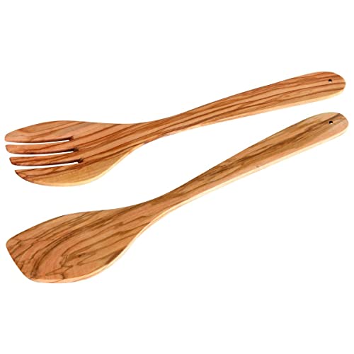 Fackelmann Salatbesteck 30 cm OLIVE, Salatbesteck aus Holz spülmaschinenfest, Salatgabel und Salatlöffel, Design- Salatbesteck aus Oliven-Holz, robust und mit unverkennbarer Maserung (Farbe: Braun), Menge: 1 Stück von FACKELMANN