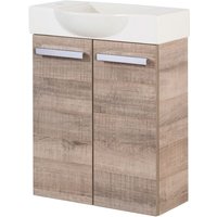 A-vero sbc Gäste-WC Set 2 Teile – Waschtischunterschrank in Holz Braun mit Waschbecken aus Keramik – Waschbeckenunterschrank schmal – 2 Türen – von Fackelmann