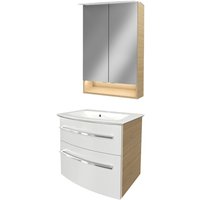 Fackelmann B.STYLE Badmöbel Set – Waschbecken mit Unterschrank und LED-Spiegelschrank in Weiß mit Holz braun – Waschbeckenunterschrank 60 cm hängend von Fackelmann