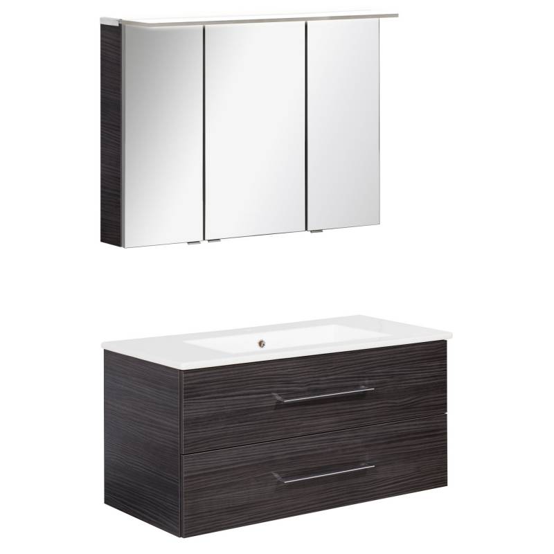 Fackelmann Badmöbelset 'b.perfekt' Spiegelschrank und Waschbecken mit Unterschrank weiß/Dark Oak von Fackelmann