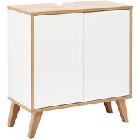 Finn Badmöbel Set 2 Teile / Waschbeckenunterschrank mit Push-to-Open / 4 Holzfüße / Badschrank mit 2 Türen / Korpus & Front: Weiß / Rahmendekor & von Fackelmann