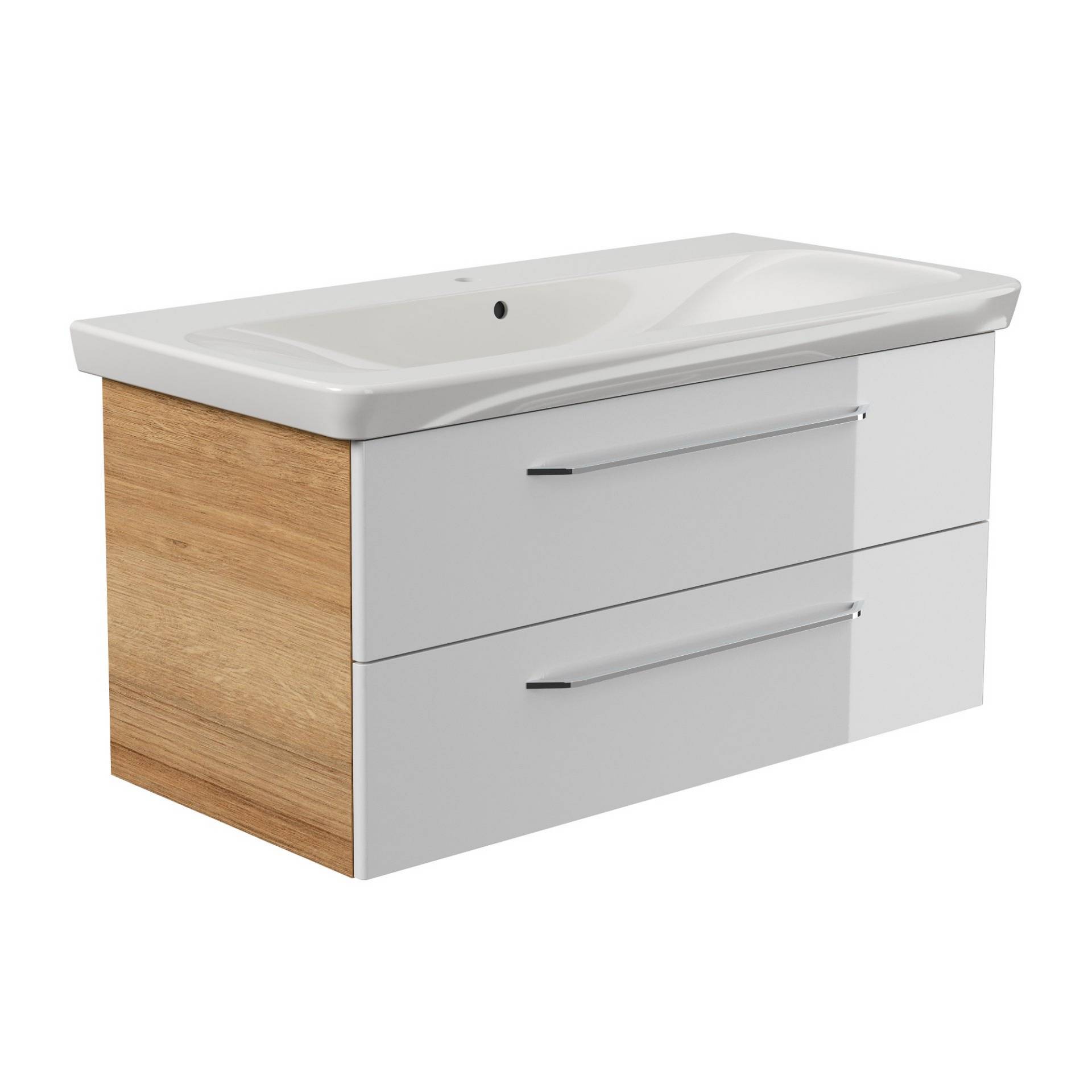 Fackelmann Keramikwaschbecken mit Unterschrank 'MILANO' weiß/eiche 107,3 x 55,2 x 54,3 cm Fackelmann Keramikwaschbecken mit Unterschrank 'MILANO' weiß/eiche 107,3 x 55,2 x 54,3 cm von Fackelmann